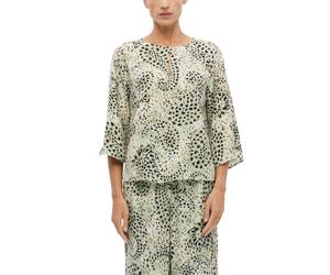 Druckbluse S.OLIVER BLACK LABEL, Damen, Gr. 44, jade grün aop, Web, Obermaterial: 100% Viskose, bedruckt, lässig geschnitten hüftbedeckend, Rundhals, abgesteppte Kante, Blusen Druckbluse, 3/4 Arm Somm