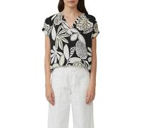 Druckbluse S.OLIVER, Damen, Gr. 38, schwarz (schwarz beige aop), Web, Obermaterial: 84% Viskose, 16% Polyamid, geblümt, relaxed fit hüftbedeckend, V-Ausschnitt, Blusen Druckbluse, mit Raff-Details (52