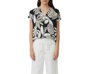 Druckbluse S.OLIVER, Damen, Gr. 40, schwarz (schwarz beige aop), Web, Obermaterial: 84% Viskose, 16% Polyamid, geblümt, relaxed fit hüftbedeckend, V-Ausschnitt, Blusen Druckbluse, mit Raff-Details (52