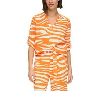 Druckbluse S.OLIVER, Damen, Gr. 42, orange (orange aop), Web, Obermaterial: 52% Leinen, 48% Viskose, bedruckt, bequem normal, V-Ausschnitt, 1-Knopf-Manschette krempelbar,mit Knöpfen, Blusen Druckbluse