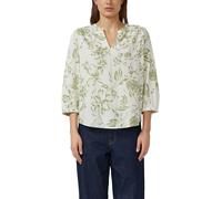 Druckbluse S.OLIVER, Damen, Gr. 42, weiß grün, Web, Obermaterial: 60% Viskose, 40% Baumwolle, geblümt, hüftbedeckend, Rundhals, abgesteppte Kante, Blusen Druckbluse, 3/4-Arm-Bluse mit Splitneck (32228