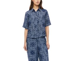 Druckbluse S.OLIVER, Damen, Gr. 46, blau, Web, Obermaterial: 84% Viskose, 16% Polyamid, gemustert, relaxed fit normal, Rundhals, abgesteppte Kante, Blusen Druckbluse, Kurzarm Sommerhemd mit grafischem