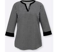 Druckbluse CREATION L, Damen, Gr. 40, schwarz-weiß (schwarz, ecru, bedruckt), 100% Polyester, gemustert, V-Ausschnitt, Blusen Druckbluse (39282562-40) schwarz, ecru, bedruckt