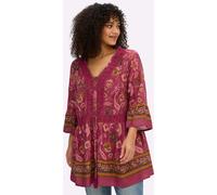 Druckbluse SHEEGO BY JOE BROWNS, Damen, Gr. 46, kirsche, flamingo, gemustert, 100% Viskose, geblümt, gemustert, V-Ausschnitt, Blusen Druckbluse (37054835-46) kirsche, flamingo, gemustert