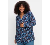 Druckbluse SHEEGO, Damen, Gr. 40, blau (marine, gemustert), 100% Viskose, gemustert, mehrfarbig, V-Ausschnitt, Blusen Druckbluse (11595044-40) marine, gemustert