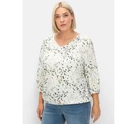 Druckbluse SHEEGO, Damen, Gr. 46, champagner, gemustert, 100% Viskose, geblümt, gemustert, mehrfarbig, V-Ausschnitt, Blusen Druckbluse (96805413-46) champagner, gemustert
