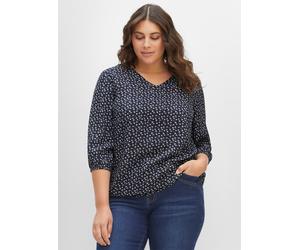 Druckbluse SHEEGO, Damen, Gr. 50, blau (mittelblau, bedruckt), 100% Viskose, geblümt, gemustert, mehrfarbig, V-Ausschnitt, Blusen Druckbluse (92586867-50) mittelblau, bedruckt