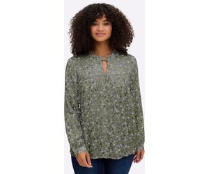 Druckbluse SHEEGO, Damen, Gr. 54, khaki, flieder, bedruckt, 100% Viskose, bedruckt, geblümt, gemustert, mehrfarbig, Blusen Druckbluse (87683406-54) khaki, flieder, bedruckt