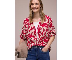 Druckbluse STREET ONE, Damen, Gr. 38, salsa rot, Web, Obermaterial: 100% Viskose, gemustert, figurumspielend hüftbedeckend, V-Ausschnitt, Blusen Druckbluse, 3/4-Arm-Bluse mit floralem Muster und Tape-
