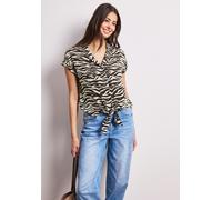 Druckbluse STREET ONE, Damen, Gr. 40, espresso braun, Web, Obermaterial: 100% Viskose, lässig geschnitten hüftbedeckend, V-Ausschnitt, abgesteppte Kante, Blusen Druckbluse, Sommershirt mit Bowling-Kra
