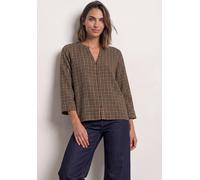 Druckbluse STREET ONE, Damen, Gr. 42, braun (schwarz coffee), Web, Obermaterial: 100% Viskose, bedruckt, weit hüftbedeckend, V-Ausschnitt, abgesteppte Kante, Blusen Druckbluse, 3/4-Tunika-Bluse mit Sp
