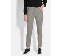 Stoffhose GOLDNER "Kurzgröße Slim Fit Printhose mit hohem Bund", Damen, Gr. 21, K-Gr, beige (beige, schwarz, gemustert), Obermaterial: 89% Polyester PES. 11% Elasthan EL., Hosen Stoffhose, angenehme J