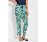 Stoffhose GOLDNER "Kurzgröße Florale Schlupfhose SARA grün", Damen, Gr. 25, K-Gr, grün (graugrün, gemustert), Obermaterial: 100% Viskose CV., Hosen Stoffhose (30555936-25) graugrün, gemustert
