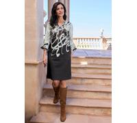 Druckkleid ALBA MODA "Kleid Kleid", Damen, Gr. 36, N + K Gr, schwarz (schwarz, stein, kupferfarben), Obermaterial: 92% Polyester PES. 8% Elasthan EL., Kleider Druckkleid (33040056-36) schwarz, stein,