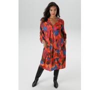 Druckkleid ANISTON PLUS, Damen, Gr. 54, N-Gr, bunt, Obermaterial: 100% Viskose, gemustert, figurumspielend kniebedeckend, V-Ausschnitt, krempelbar, Kleider Druckkleid, extravaganter, grafischer Druck