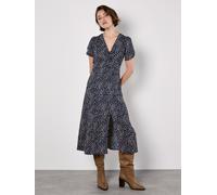 Druckkleid APRICOT "Animalprintkleid", Damen, Gr. S (36), N-Gr, blau (navy), gewebt, Obermaterial: 100% Polyester PES., gemustert, normal, V-Ausschnitt, Flügelärmel, Kleider Druckkleid, mit zarten Raf