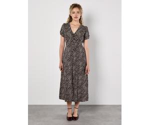 Druckkleid APRICOT "Animalprintkleid", Damen, Gr. S (36), N-Gr, braun, gewebt, Obermaterial: 100% Polyester PES., gemustert, normal, V-Ausschnitt, Flügelärmel, Kleider Druckkleid, mit zarten Raffungen