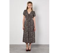 Druckkleid APRICOT "Animalprintkleid", Damen, Gr. XS (34), N-Gr, braun, gewebt, Obermaterial: 100% Polyester PES., gemustert, normal, V-Ausschnitt, Flügelärmel, Kleider Druckkleid, mit zarten Raffunge
