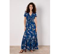 Druckkleid APRICOT "Florales Maxikleid", Damen, Gr. M (38), N-Gr, blau, gewebt, Obermaterial: 100% Viskose CV., geblümt, normal, V-Ausschnitt, Puffärmel mit Gummizug, Kleider Druckkleid, mit gesmokter