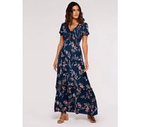 Druckkleid APRICOT "Florales Maxikleid", Damen, Gr. S (36), N-Gr, blau (navy), gewebt, Obermaterial: 100% Viskose CV., geblümt, normal, V-Ausschnitt, Puffärmel mit Gummizug, Kleider Druckkleid, mit ge