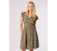 Druckkleid APRICOT "Florales Sommerkleid", Damen, Gr. XS (34), N-Gr, grün (khaki), gewebt, Obermaterial: 100% Viskose CV., geblümt, normal, V-Ausschnitt, Flügelärmel mit Rüschen, Kleider Druckkleid, m