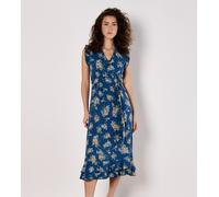 Druckkleid APRICOT "Geblümtes Midikleid", Damen, Gr. L (40), N-Gr, blau, gewebt, Obermaterial: 100% Viskose CV., normal, V-Ausschnitt, Fledermausärmel, Kleider Druckkleid, mit Rüschen und Bindegürtel