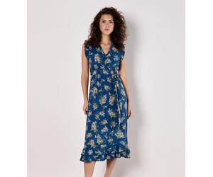 Druckkleid APRICOT "Geblümtes Midikleid", Damen, Gr. XL (42), N-Gr, blau, gewebt, Obermaterial: 100% Viskose CV., normal, V-Ausschnitt, Fledermausärmel, Kleider Druckkleid, mit Rüschen und Bindegürtel