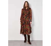 Druckkleid APRICOT "gemustertes Etagenkleid", Damen, Gr. XS (34), N-Gr, grün (khaki), Obermaterial: 100% Polyester PES., gemustert, Kleider Druckkleid, mit Smokdetails (14746732-34) khaki