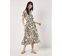 Druckkleid APRICOT "Geo Grecian Shirt Midi Dress", Damen, Gr. XL (42), N-Gr, grün (khaki), Obermaterial: 100% Viskose CV., gemustert, Kleider Druckkleid, mit Smokband (33720866-42) khaki