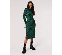 Druckkleid APRICOT "Geometrisch gemustertes Midikleid", Damen, Gr. XL (42), N-Gr, grün, gewebt, Obermaterial: 97% Polyester PES. 3% Elasthan EL., Kleider Druckkleid, mit Bindeband (69178867-42) grün