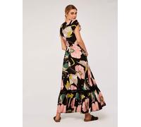 Druckkleid APRICOT "Maxikleid", Damen, Gr. XXL (44), N-Gr, schwarz, Obermaterial: 100% Viskose CV., geblümt, normal, V-Ausschnitt, Flügelärmel, Kleider Druckkleid, mit bestickter Bordüre und Blumenmus