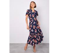 Druckkleid APRICOT "Midikleid in Wickeloptik", Damen, Gr. L (40), N-Gr, blau (navy), Obermaterial: 100% Polyester PES., geblümt, Kleider Druckkleid, mit Blumenmuster (37542316-40) navy