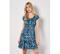 Druckkleid APRICOT "Minikleid", Damen, Gr. S (36), N-Gr, blau (navy), gewebt, Obermaterial: 100% Viskose LENZING ECOVERO CV LenzEcov., gemustert, figurbetont, eckiger Ausschnitt, Puffärmel mit Gummizu