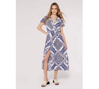 Druckkleid APRICOT "Scarf Print Midaxi Dress", Damen, Gr. XL (42), N-Gr, blau, Obermaterial: 100% Viskose CV., gemustert, Kleider Druckkleid, iin Wickeloptik, mit Taillengummizug (16220205-42) blau