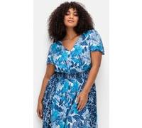 Sheego Druckkleid mit Smokbund in der Taille 54 blau gemustert