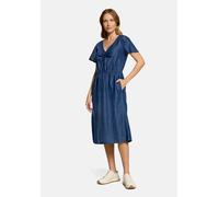 Druckkleid CARTOON "Damen mit Flügelärmeln", Damen, Gr. 44, Normalgrößen, blau (dunkelblau denim), Obermaterial: 83% Lyocell, 17% Baumwolle, tailliert kurz, V-Ausschnitt, Kleider Druckkleid (83086562-