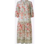 Druckkleid HEINE "Druck-Kleid", Damen, Gr. 36, Normalgrößen, bunt (champagner, schilf, bedruckt), 100% Baumwolle, Unterkleid:100% Viskose, bedruckt, geblümt, gemustert, mehrfarbig, wadenlang, Rundhals