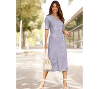 Druckkleid CLASSIC BASICS "Druck-Kleid", Damen, Gr. 54, Normalgrößen, grau (grau, weiß, bedruckt), 100% Polyester, gemustert, gepunktet, wadenlang, U-Boot-Ausschnitt, Kleider Druckkleid (94765322-54) 