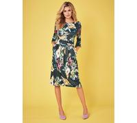 Druckkleid CREATION L "Jersey-Kleid", Damen, Gr. 50, Normalgrößen, grün (khaki, gemustert), Jersey, 95% Polyester, 5% Elasthan, geblümt, gemustert, wadenlang, Rundhals, Kleider Druckkleid (46073439-50