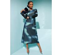 Druckkleid CREATION L "Mesh-Kleid", Damen, Gr. 46, Normalgrößen, bunt (marine, kalkmint, bedruckt), 96% Polyester, 4% Elasthan, bedruckt, gemustert, mehrfarbig, lang, Rundhals, Kleider Druckkleid (885