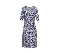 Druckkleid GOLDNER "Elastisches Jerseykleid mit modischem Druck", Damen, Gr. 42, N-Gr, blau (marine, geblümt), Obermaterial: 96% Viskose CV. 4% Elasthan EL., Modisch, Gerade, Kleider Druckkleid, Appli