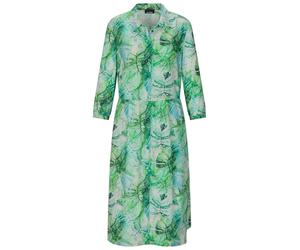 Druckkleid GOLDNER "Kurzgröße Midikleid mit Blätter-Druck", Damen, Gr. 25, K-Gr, grün (grün, gemustert), Obermaterial: 100% Viskose CV., figurumspielend, Kleider Druckkleid, Taschen an der Seitennaht
