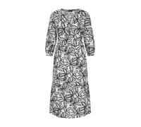 Druckkleid GOLDNER "Viskosekleid mit floralem Muster", Damen, Gr. 42, N-Gr, weiß (weiß, schwarz, gemustert), Obermaterial: 100% Viskose CV., figurumspielend, V-Ausschnitt, Kleider Druckkleid, Nahttasc