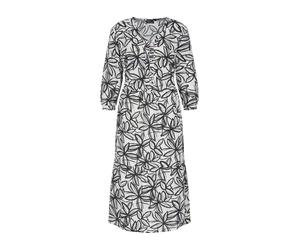 Druckkleid GOLDNER "Viskosekleid mit floralem Muster", Damen, Gr. 50, N-Gr, weiß (weiß, schwarz, gemustert), Obermaterial: 100% Viskose CV., figurumspielend, V-Ausschnitt, Kleider Druckkleid, Nahttasc