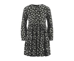 Druckkleid HAPPY GIRLS, Mädchen, Gr. 140, N-Gr, schwarz-weiß (schwarz), Web, Obermaterial: 100% Viskose. Futter: 100% Baumwolle, gemustert, knieumspielend, Rundhals, Kleider Druckkleid, Viskose, Allov