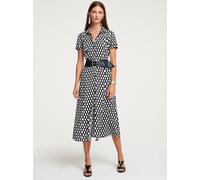 Druckkleid HEINE "Druck-Kleid", Damen, Gr. 42, Normalgrößen, schwarz-weiß (schwarz, ecru), 100% Viskose, bedruckt, gemustert, wadenlang, Kleider Druckkleid (67483408-42) schwarz, ecru