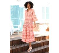 Druckkleid HEINE "Druck-Kleid", Damen, Gr. 46, Normalgrößen, apricot, orange, bedruckt, 100% Viskose, bedruckt, gemustert, mehrfarbig, lang, V-Ausschnitt, Kleider Druckkleid (91662712-46) apricot, ora