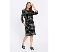 Druckkleid INSPIRATIONEN "Druck-Kleid", Damen, Gr. 44, Normalgrößen, schwarz-weiß (schwarz, weiß, bedruckt), Jersey, 95% Polyester, 5% Elasthan, gemustert, mehrfarbig, kurz, Kleider Druckkleid (134382