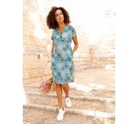 Druckkleid INSPIRATIONEN "Druck-Kleid", Damen, Gr. 54, Normalgrößen, ozean, dunkelblau, bedruckt, 100% Viskose, bedruckt, geblümt, gemustert, mehrfarbig, knielang, Rundhals, Kleider Druckkleid (619352