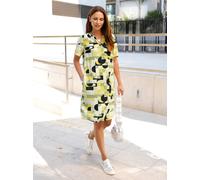 Druckkleid INSPIRATIONEN "Druck-Kleid", Damen, Gr. 54, Normalgrößen, pistazie, schwarz, bedruckt, 100% Viskose, bedruckt, gemustert, mehrfarbig, knielang, V-Ausschnitt, Kleider Druckkleid (34810126-54